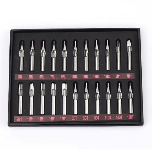Pesfehhy Juego Completo de 22 Puntas para Tatuajes, de Acero Inoxidable 304, para Arte Corporal, para Tatuajes, Sombreador, Delineador, Boquilla para Agujas de Tatuaje