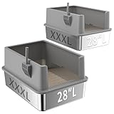 Jotesnew 2 Pack 28" Extra Large XXL Stainless Steel Cat Litter Boxes with Lid Metal Cat Litterbox Pan for Big Cats and Multiple Cats, Anti-Leakage, Easy Cleaning, Include Scoop