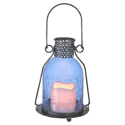 Smart Design 84070-LC Home and Garden Monaco 9-Inch LED Candle Lantern, Blue, Metal