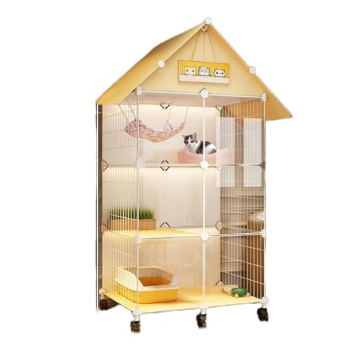 xixining 猫 ケージ 猫ケージ キャットケージ 大型 ゲージ 3段 ペット DIYコンビネーション 脱走防止 キャスター付き 折りたたみ可能 ロフト付き 移動が便利 大空間 組立簡単 トップ収納 掃除しやすい 多頭飼い 保護用 室内 (75*39*
