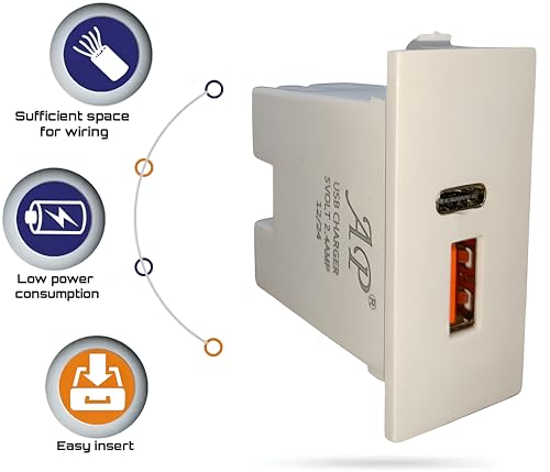 Image of Elements Hub Dual USB Modular Socket Charger | USB-A & USB-C Fast Charging Wall Socket | Universal Modular Switch Board Socket for Mobile, Tablet & Smart Devices | White