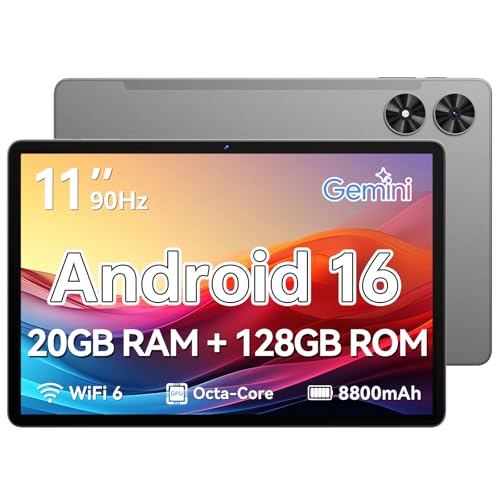 Frameflow Tablet 11 inch, Android 16 Tablet with Octa-Core Processor, 20GB RAM 128GB ROM 1 TB Expandable, 1280x800 IPS Touch Screen, GPS, 8H Battery, WiFi 6, BT 5.2, 8MP+13MP Dual Camera (Gray)
