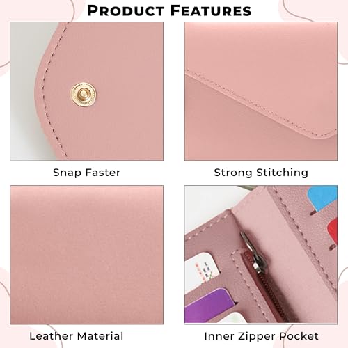 Image of Kraptick Women's Wallet -Stylish and Compact Purse Clutch Wallet for Women, Stylish Card Coin Holder, Debit Card Holder, Money Organizer and Travel Wallet with 13 Slots (Pink)