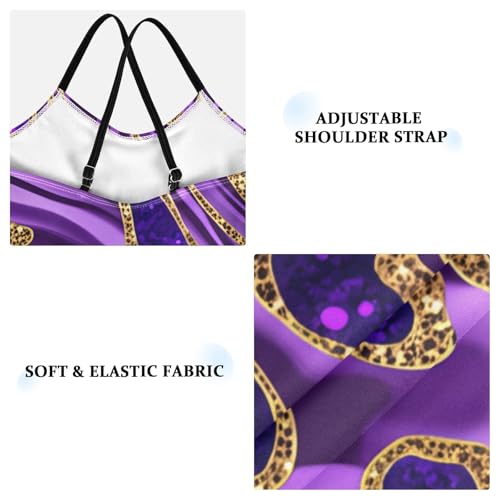 Purple Leopard Golden Wavy Stripes Girls One Piece Swimsuit Beach Swimwear 208619133