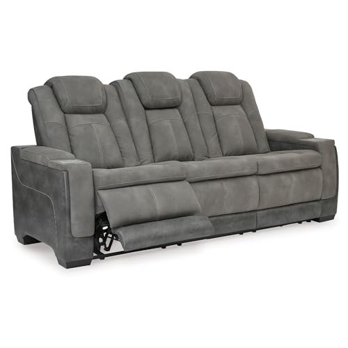 Signature Design by Ashley Faux Leather Power Reclining Sofa, Slate - image 1