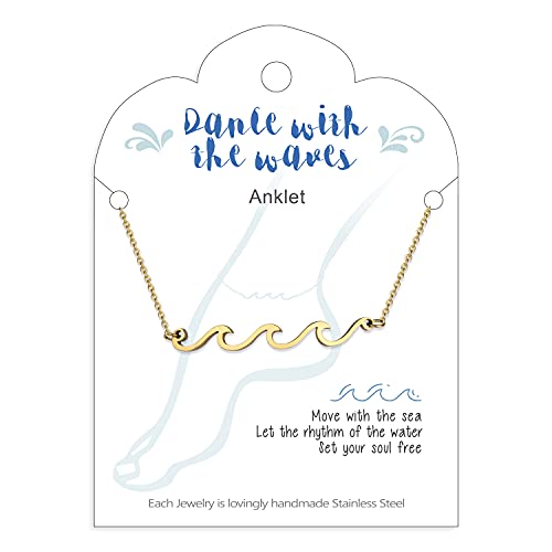 Image of Lauren-Spencer Wave Anklet for Women Gold Silver Plated Beach Ankle Bracelets Ocean Wave Boho Anklets Adjustable Summer Foot Jewelry for Women Birthday Gifts