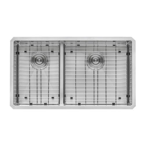 Ruvati 33-inch Low-Divide Undermount 40/60 Double Bowl 16 Gauge Rounded Corners Stainless Steel Kitchen Sink - RVH7418