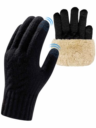 Yutdeng Winterhandschuhe mit Fleece Futter Handschuhe Herren Winter Touchscreen Strick Thermohandschuhe Herren Fingerhandschuhe Damen Warme Strickhandschuhe Winddicht Sport Radfahren Laufen Outdoor