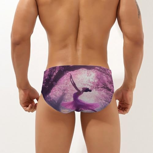 Ballet Dancer Cherry Flowers Mens Swim Briefs Bikini Sexy Low Rise Trunks Swimsuit Bathing Suit Beach2