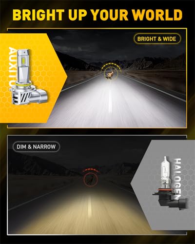 Image of AUXITO 9005 9006 Bulbs, 1100% 150,000LM Brighter 6500K White Illumination, Factory Halogen Size Match, Simple Plug and Play, 99% Vehicle Compatible, Pack of 4