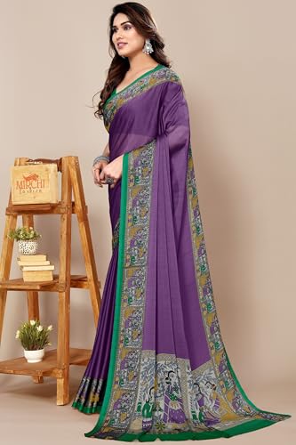 Image of MIRCHI FASHION Saree for Woman Chiffon Madhubani Print | Breathable Comfortable Printed Saree for Office and Regular Use (Available in 15 Designs)