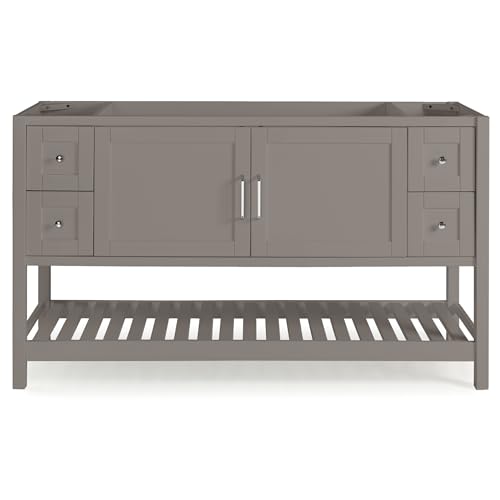 Image of Alaterre Furniture Bennet Bathroom Vanity Cabinet with Soft-Close Shaker Doors and Open Shelf - 60-Inch Freestanding Bathroom Vanity Without Sink - Wood Bathroom Sink Base Cabinet (Gray)