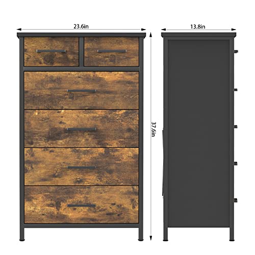 Ikeno 6 Drawer Tall Dresser, Industrial Wood Storage Dresser Clothes Organizer, Sturdy Steel Frame, Storage Dresser For Bedroom #TOP2
