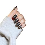 JINDIN Black Matte French Fake Nails Manicure Natural False Nails Short Full Cover Design for Women 24 pcs/set