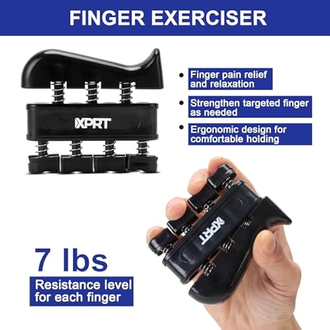 XPRT Fitness Grip Strength Training Kit ¨C Hand, Finger and Forearm Exerciser Set of 5 for Grip Exercise, Stress Relief, and Recovery - Improve Hand Extension & Strengthen Fingers
