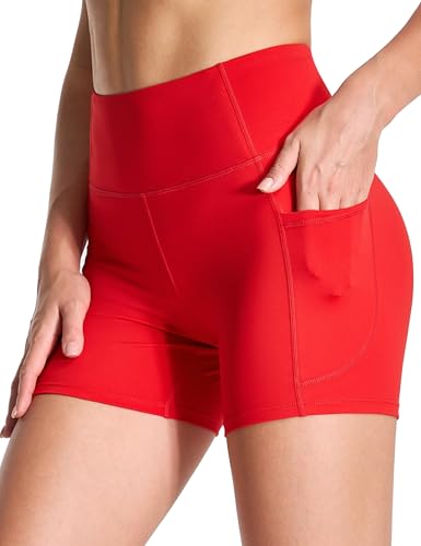 Image of THE GYM PEOPLE High Waist Yoga Shorts for Women's Tummy Control Fitness Athletic Workout Running Shorts with Deep Pockets