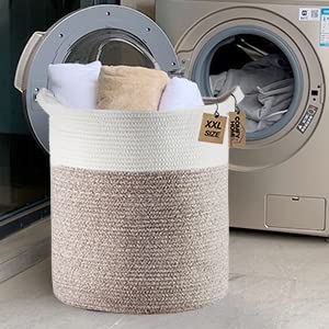 Miniatura 3 de COMFY-HOMI 4 cestas  2 cestas altas de cuerda de 18 x 16 pulgadas con asa + 2 cestas pequeñas de regalo blancas, color blanco y marrónblanco y gris