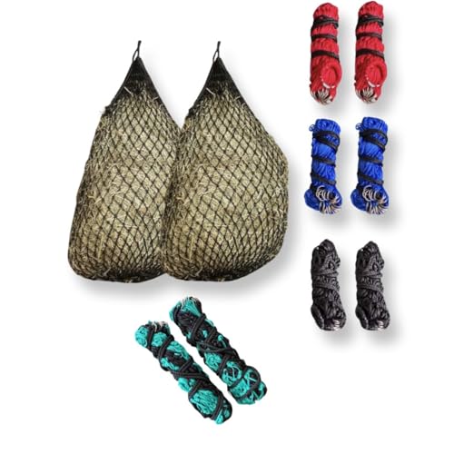 (2piece) XL Slow Feed Haynet 42” with 26 Rings Protection | Holes 2x2"inch | Slow Feed Haynet for Horses | Slow Feed Hay Bag | MULTI_PACK_COMBO_DEALS (Pack_Of_2, Turquoise_Black_2Tone)