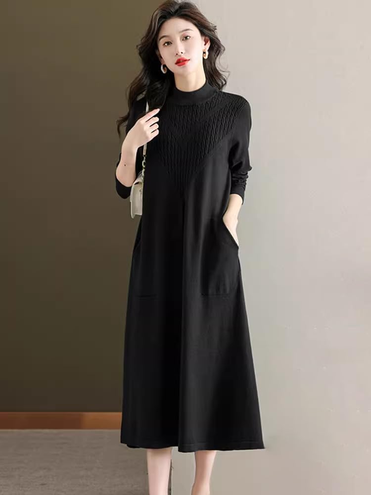 LIXINGHEITANG Wool Sweater Knitted Dress Women's Winter Loose Large Size -Length Cashmere