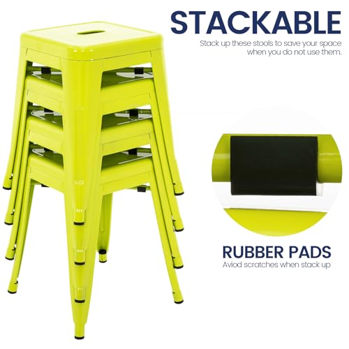 Image of Brage Living 18 Inch Industrial Metal Stools Set of 4, Stackable Classroom Kitchen Short Stools, Backless Metal Dining Chairs for Indoor Outdoor (Lime Green)