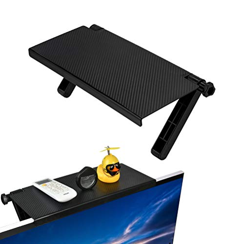 QLOUNI Screen Top Shelf TV, Adjustable Screen Shelf Screen Storage Rack Foldable Monitor Top Shelf Mount Organizer, Monitor Rack Stand Bracket Holder for Flat Screen TV Computer
