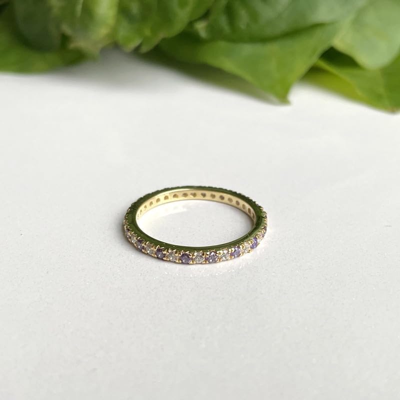 2 mm Wide Amethyst & White Diamond Full Eternity Ring For Women, 14k Gold Finish Amethyst Anniversary Wedding Band, Ladies Alternate Diamond Ring