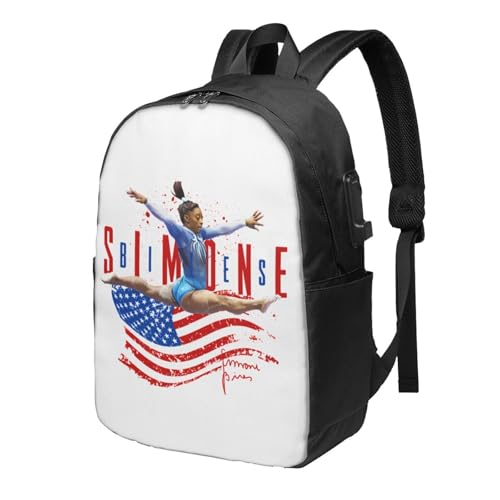 Simone Biles Usa Laptop Backpack For Travel, Stylish Usb Charging Bag With Adjustable Straps, Large Capacity Anti-Shrink Bookbag For Office & Outdoor Use