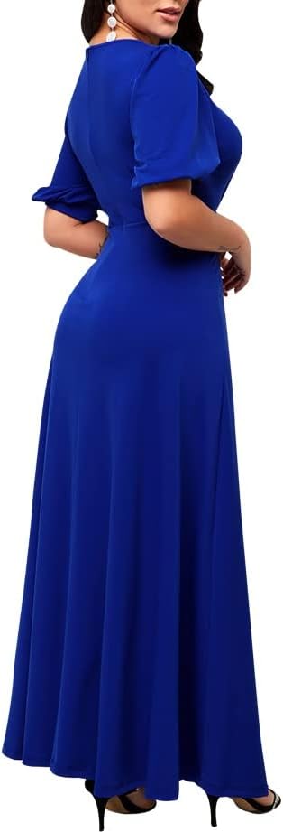 SperLucky Maxi Dresses for Women Elegant Long Dress Short Sleeve Dress Casual Round Neck Loose Party Dress - Image 5