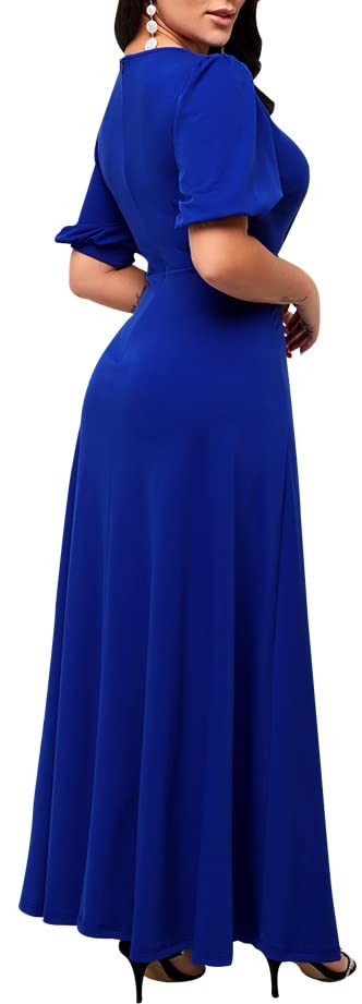 SperLucky Maxi Dresses for Women Elegant Long Dress Short Sleeve Dress Casual Round Neck Floral Print Loose Party Dress4