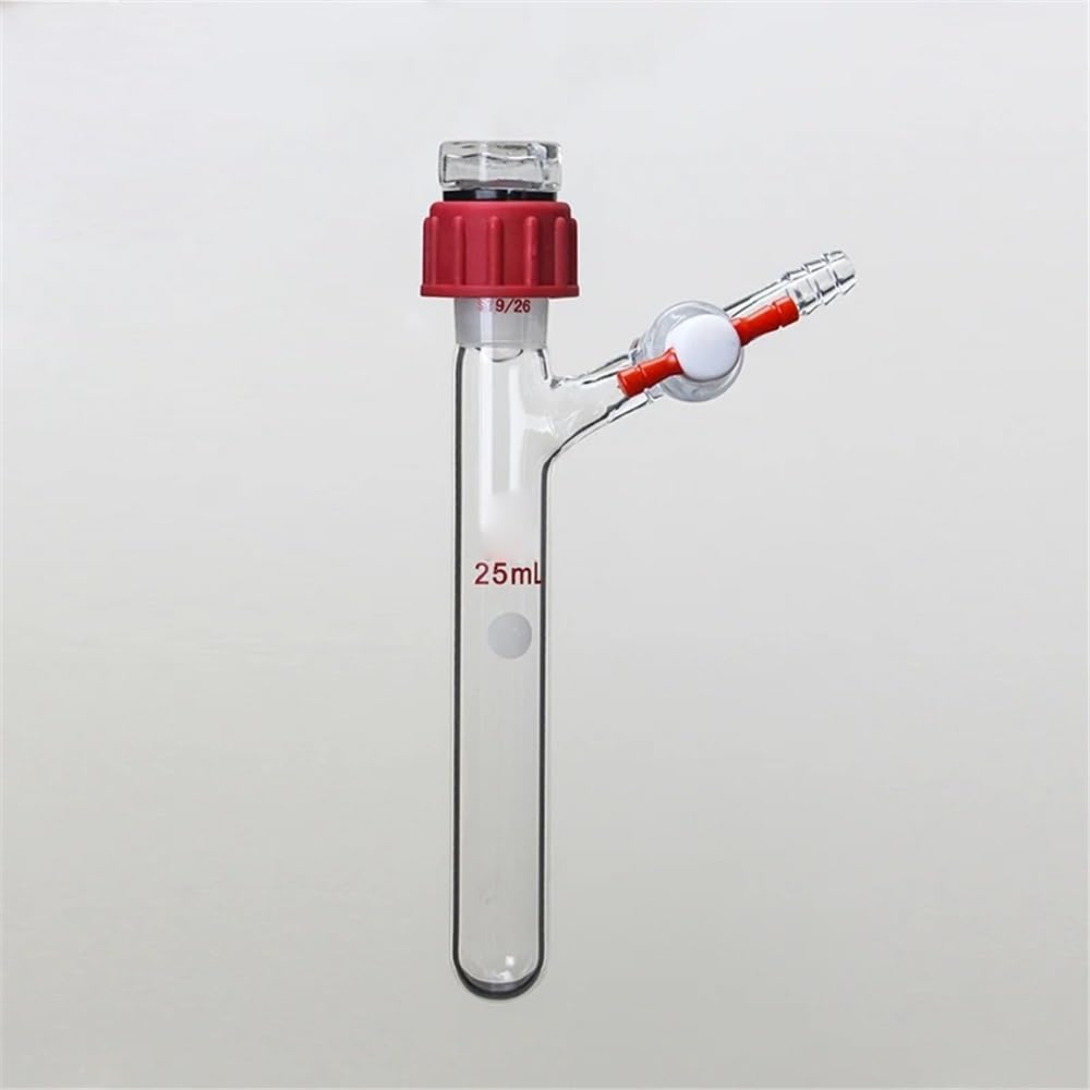Adaptador de vidrio para toma de vacío, Adaptador de vidrio borosilicato, tubo reacción 10-250 ml, tapón válvula PTFE reemplazable, varios tamaños(LH-437-T-89)