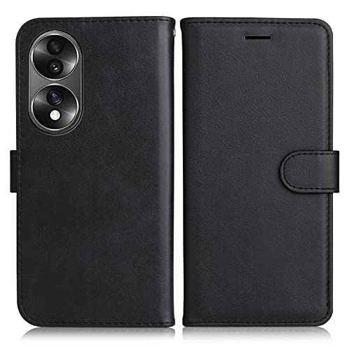 DENDICO Hülle für Huawei Honor 70, PU Leder Brieftasche Handyhülle, Flip Tasche TPU Schutzhülle mit Kartenfach für Huawei Honor 70, Schwarz
