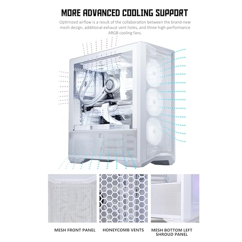 Image of Lian Li LANCOOL II MESH C Performance Aluminum /SECC /Tempered Glass Mid-Tower Gaming Case - High Airflow Mesh Design, 3 x 120mm ARGB Fans, Supports E-ATX / 360mm Radiator - White