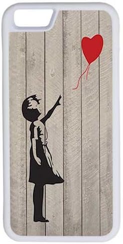 iPhone 6 Plus Case, CellPowerCasesTM Banksy Red Heart Balloon Girl on Wood [Flex Series] - iPhone 6 Plus (5.5) White Case [iPhone 6 (5.5) V1 White]