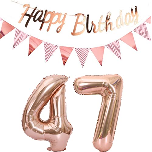 Globos 47 cumpleaños decoración mujer oro rosa+Guirnalda feliz cumpleaños +cadena de gallardetes 47 "números 47 globos 47 años decoración cumpleaños mujer decoración 47 cumpleaños deco oro rosa