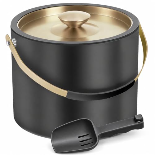 3.2L Eiswürfelbehälter mit Deckel und Schaufel, Edelstahl Eiskübel, schwarz
