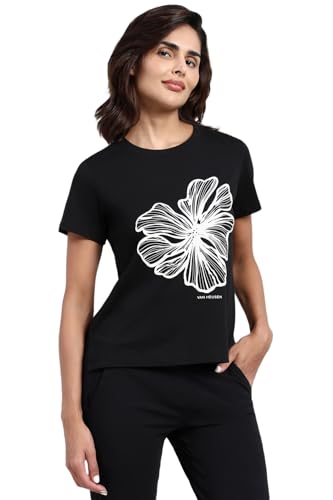 Image of Van Heusen Women's Cotton T-Shirt | Soft Breathable Cotton | Relaxed fit | Lounge Tee| Printed | Round Neck | Short Sleeve| Comfortable Everyday Wear | Style 55432