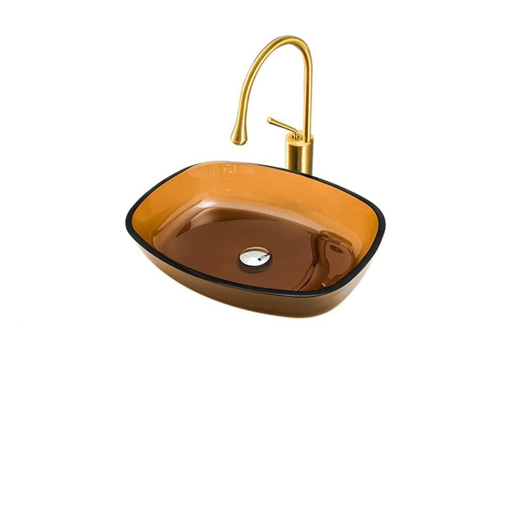 Waschbecken für Badezimmer, zum Einbauen, für Schiff, Toilette, Waschbecken, einfach, Waschbecken aus gehärtetem Glas, Hoteltheke, Waschbecken für Badezimmer (C, Sink Set)
