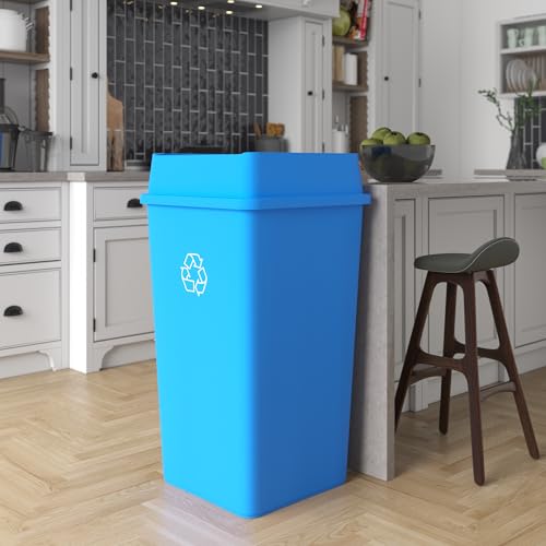 Image of 50 Gallon Blue Square Commercial Trash Garbage Can with Lid | Outdoor Office Restaurant School Kitchen