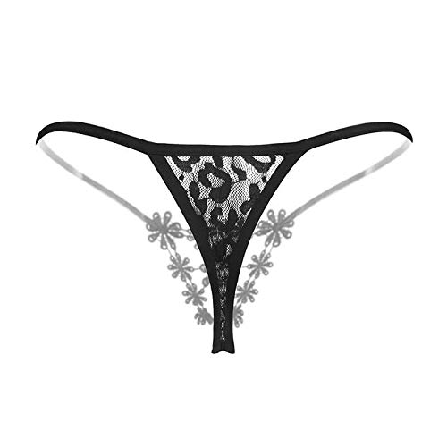 Tanga Calcinha Sexy Bordada De Flores (Preto, U)