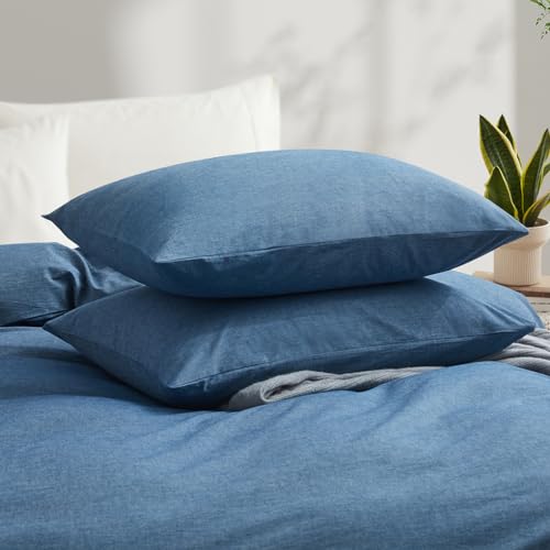 Lovque LVQ-CDC-Q-BLUE 100% Washed Cotton Duvet Cover Queen Size, Denim Blue Fade-Resistant Natural Bedding Set thumb #2