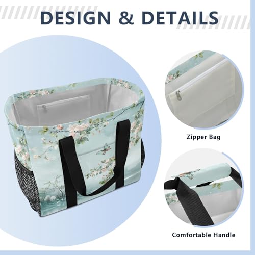 YETTASBIN Flower Butterfly Large Foldable Travel Tote Bag, Lightweight Waterproof Swim Pool Bag with Handles & Pocket for Beach Outdoor, Reusable Grocery Bag for Kitchen, Shopping4