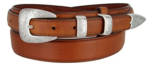 S5527 Antique Western Buckle Belt Oil Tanned Genuine Leather Ranger Belt (Tan, 48)