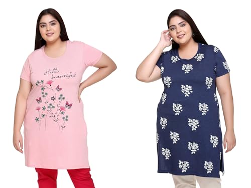 Image of In Love Women's Plus Size Cotton Printed T-Shirt with Pocket - Combo Pack of 2