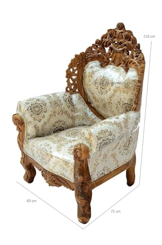 Image of Luxury Antique Sofa Set in a Classic Living Room Setting Solid Teak Wooden Five Seater Sofa Set with Cushion for Living Room | Honey Brown Finish | 208D x 76W x 119H cm (Design4)