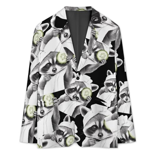 Cute Bath Raccoon Men's Slim Suit Long-Sleeve Prom Tuxedo Classic Two Button Business Jacket3