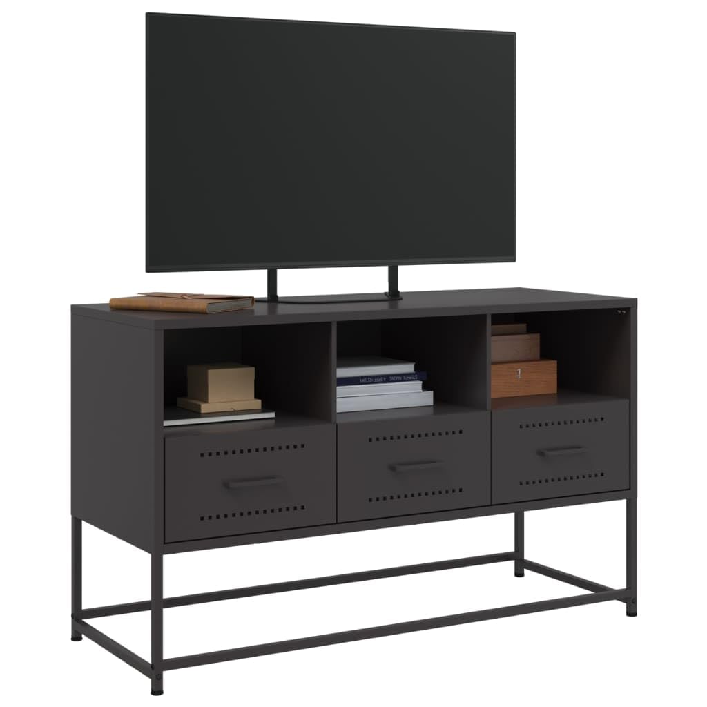 ZBZFGE Mobile TV Industriale in Acciaio Nero 100,5x39x60,5 cm, Dispone di 3 Scomparti Aperti e 3 Cassetti, Struttura Robusta per Soggiorno, Facile da Pulire e Assemblare