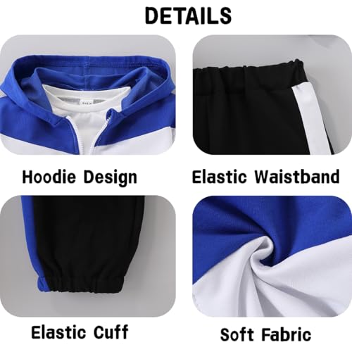Image of Boys Clothes 2pcs Tween Boy Color Block Hoodie + Pants Little Boys Fall Winter Outfits Set, 4-12 Years