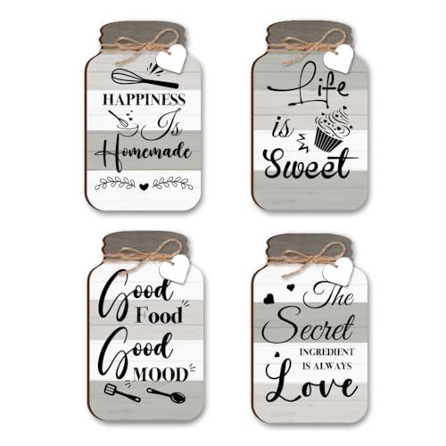 PH PandaHall 4pcs Kitchen Wall Decor, 3.46x5.83 Inch Small Bottle Shape Wood Hanging Sign Modern Rustic Farmhouse Board Sign with Hemp Rope for Kitchen Home Dining Living Room Bar Cafe, 4mm Thick