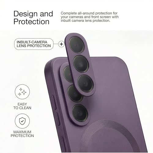Image of amazon basics Premium Mag-Safe Case for Samsung Galaxy S26 Plus 5G | Shockproof & Anti-Scratch Cover | Soft Silicone with Wireless Charging | Camera Lens Guard - Purple