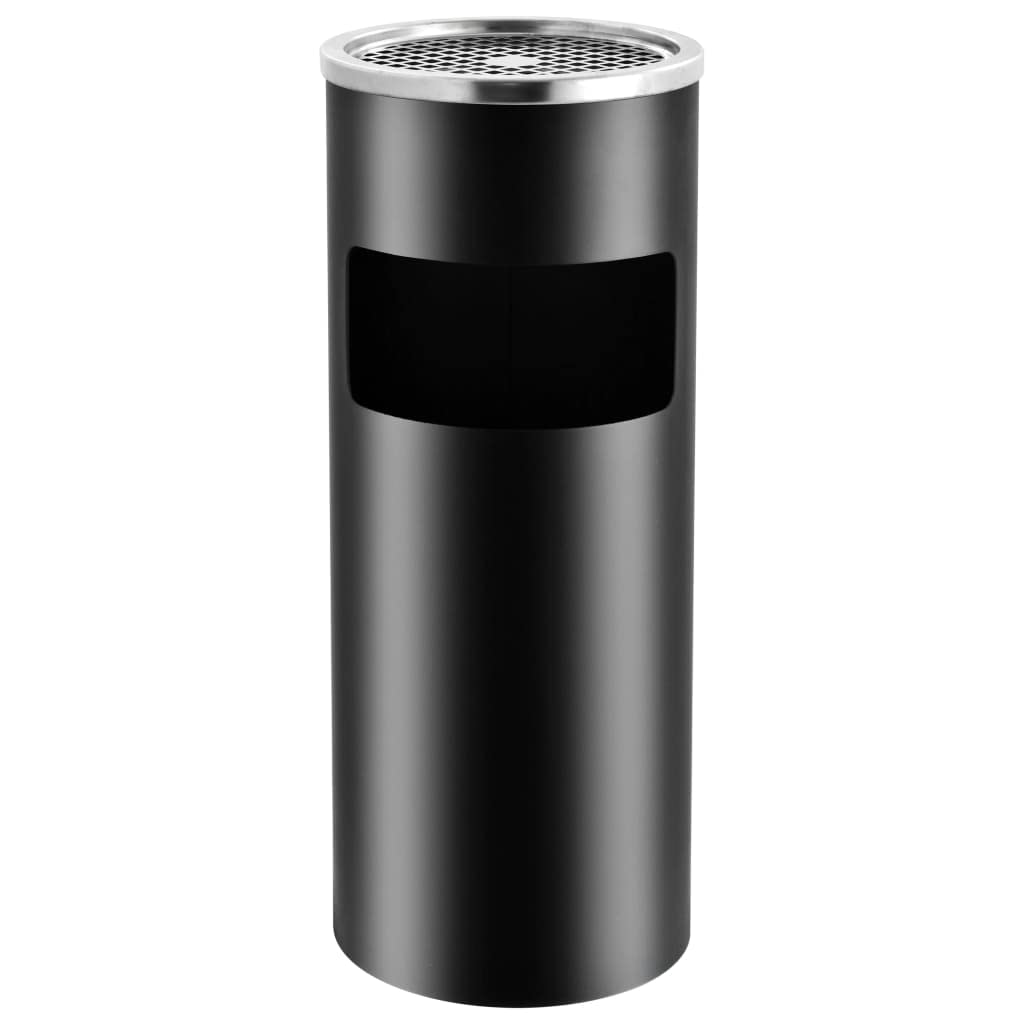 7.9 Gallon Outdoor Trash Can with Ashtray, Standing Waste Bin for Hotel, Restaurant and Office, Heavy Duty Powder Coated Steel Black Waste Receptacle